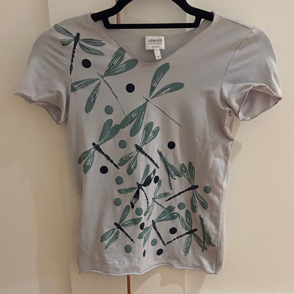 Giorgio Armani Women's Gray Dragonfly Tee new without tags